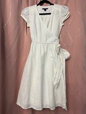 GAP Ivory Wrap Dress with Puff Sleeves